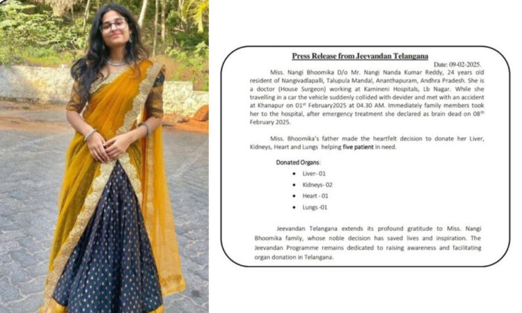 Hyderabad doctor’s organ donation saves five lives after being declared brain-dead.