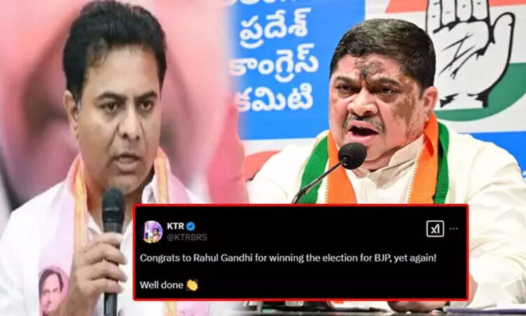 K.T. Rama Rao sarcastically congratulates Rahul Gandhi on BJP’s Delhi win, prompting Congress leader Ponnam Prabhakar’s sharp rebuttal.