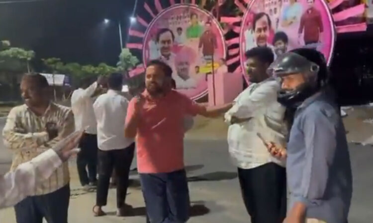 Political tensions rise in Telangana as BRS and Congress workers clash over a flexi banner dispute.