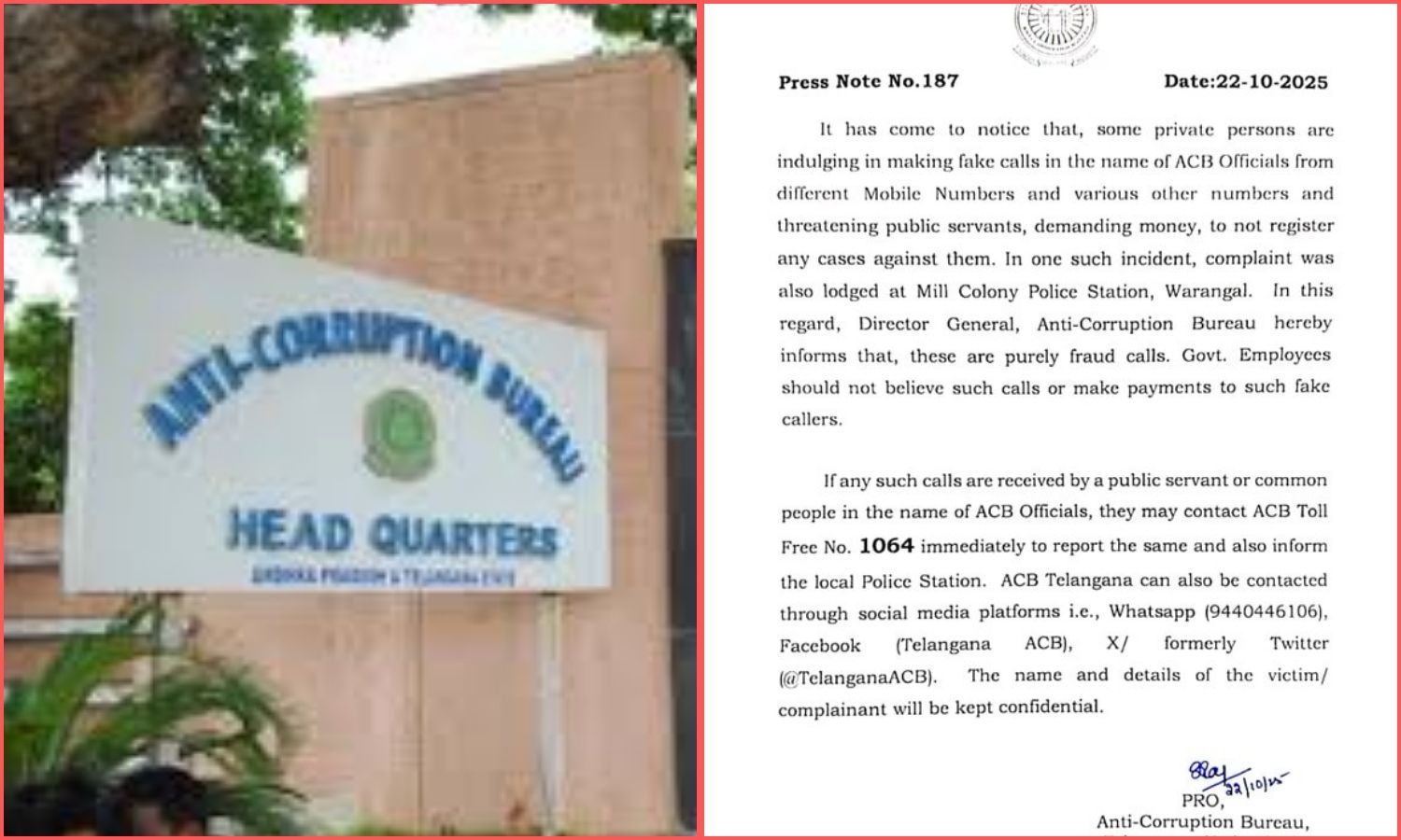 Telangana ACB fake calls